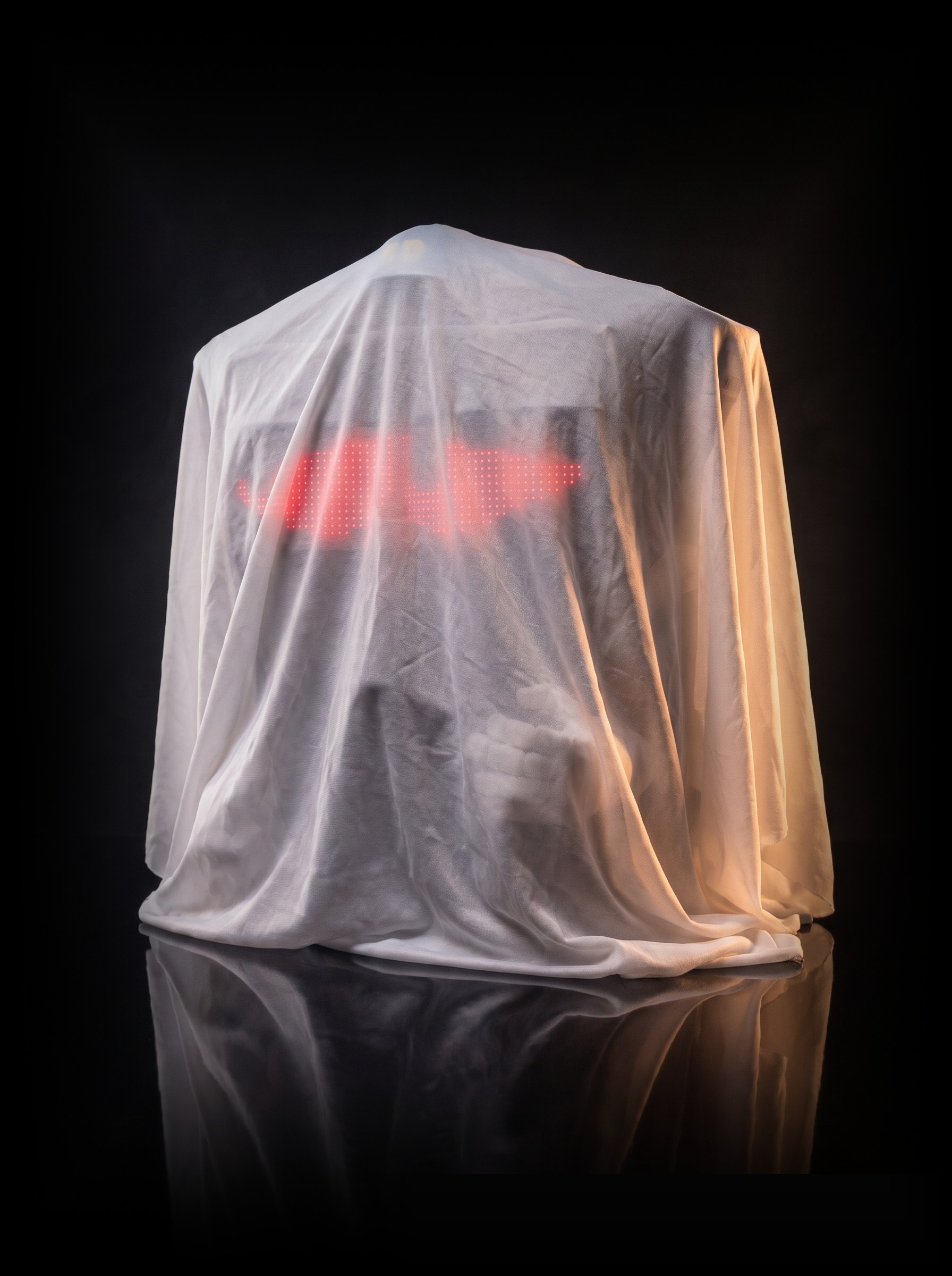 V4 Metamorphosis verhüllt — Christo-Stoff über dem Rucksack